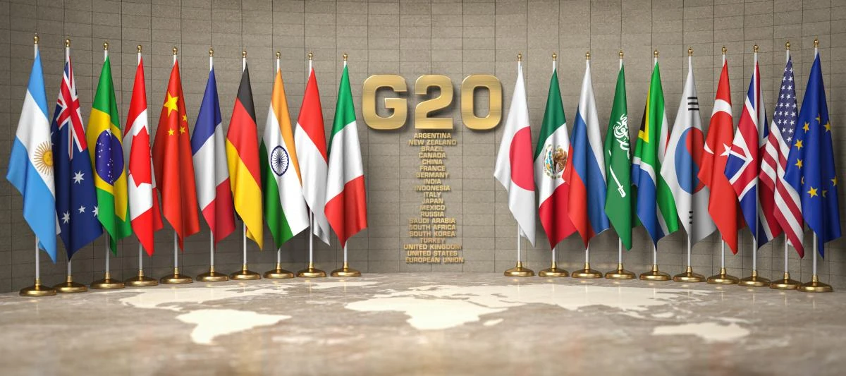 Білий дім на тлі логотипу G20